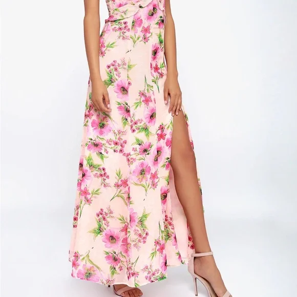 Lulu’s Feeling Fleur-ty Blush Pink Floral Print Ruffled Maxi Dress Size XL - Picture 3 of 5